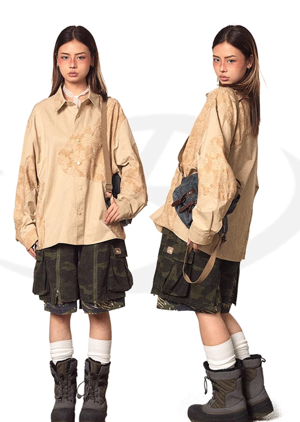 Unique full zip design camouflage pattern half silhouette pants  OR0779