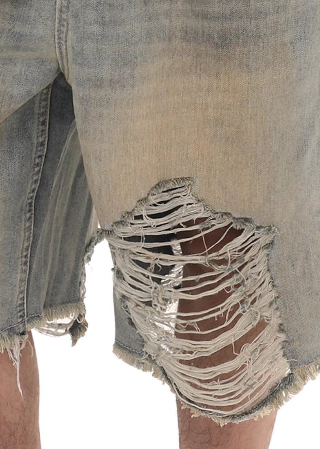 Multi-distressed design short silhouette denim pants  OR0780