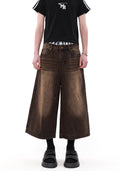Dirt washed brown color half silhouette denim pants  OR0781