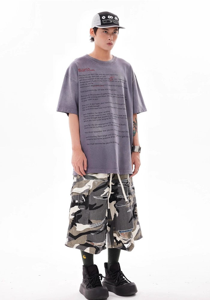 Camouflage pattern multi-wave damaged cargo design shorts  OR0782