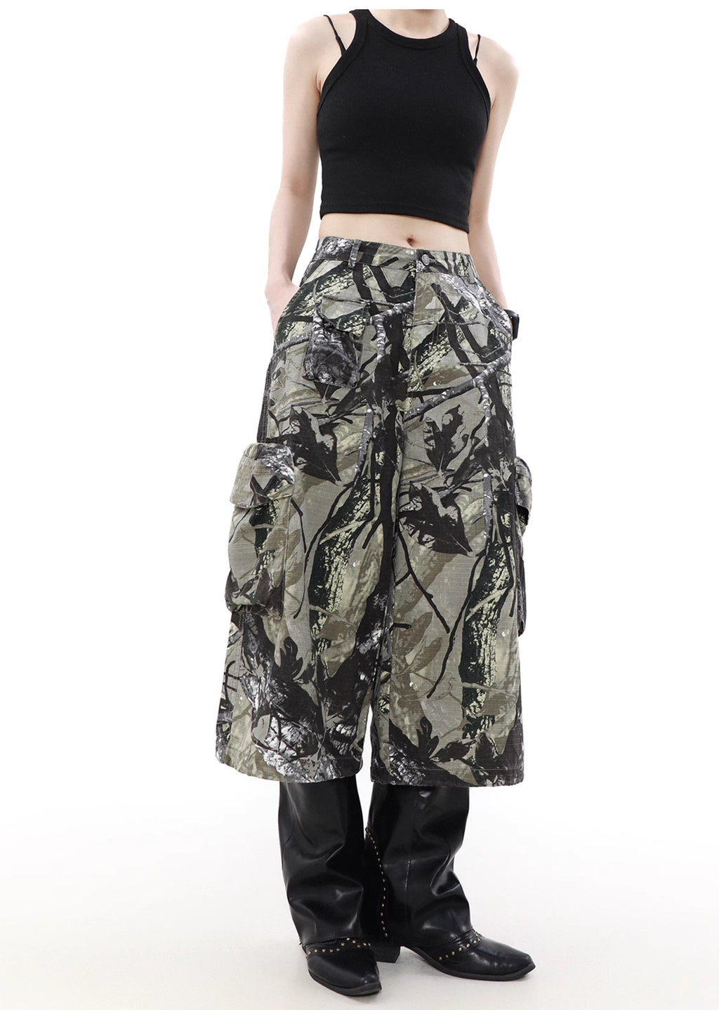 Random pattern design camouflage double pocket short cargo pants  OR0785