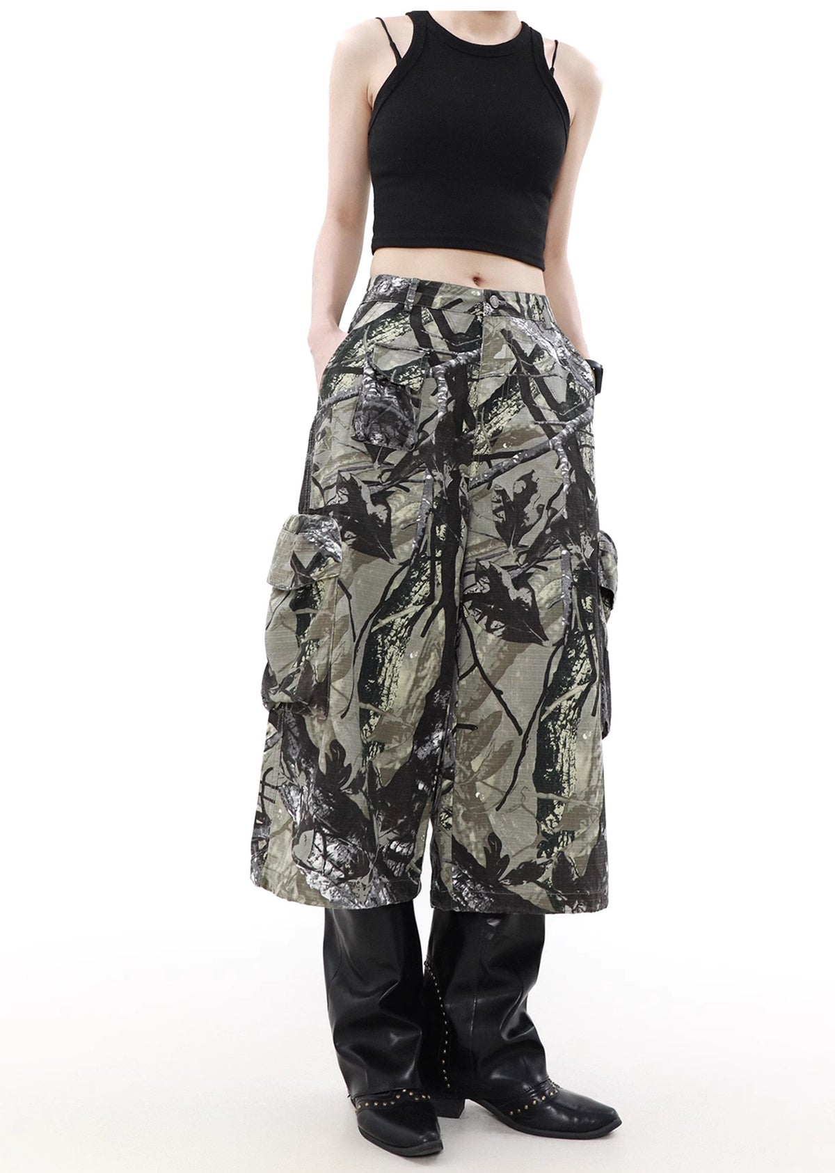 Random pattern design camouflage double pocket short cargo pants  OR0785