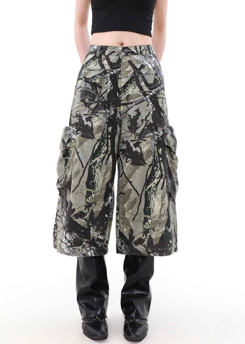 Random pattern design camouflage double pocket short cargo pants  OR0785