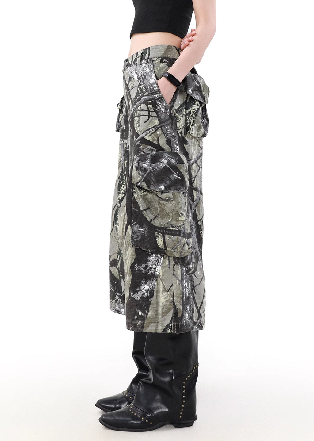 Random pattern design camouflage double pocket short cargo pants  OR0785