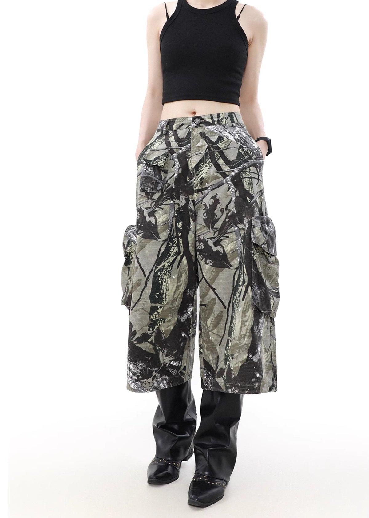 Random pattern design camouflage double pocket short cargo pants  OR0785