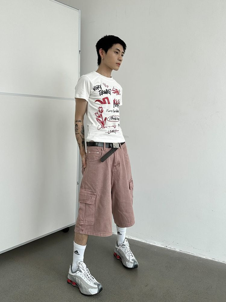 Retro wash color wide leg short pants  OR0786