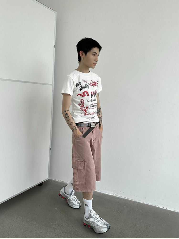 Retro wash color wide leg short pants  OR0786