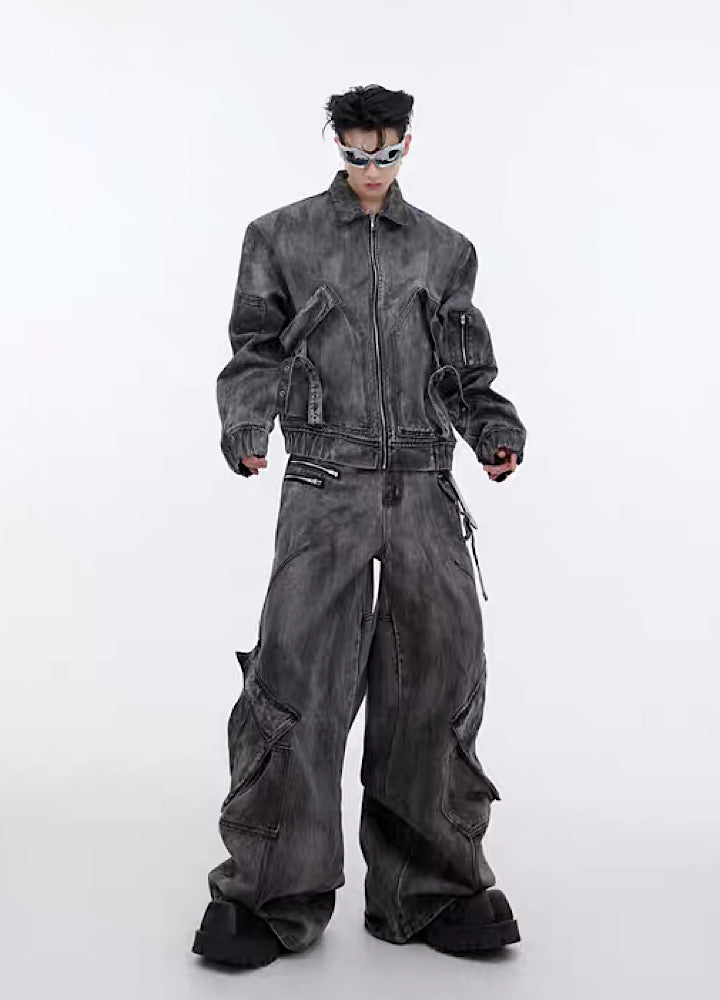 Washed dull color full belt design denim setup  OR0793