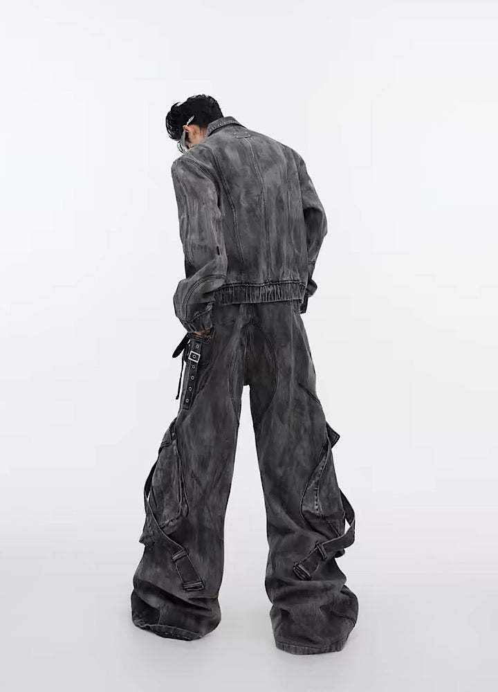 Washed dull color full belt design denim setup  OR0793