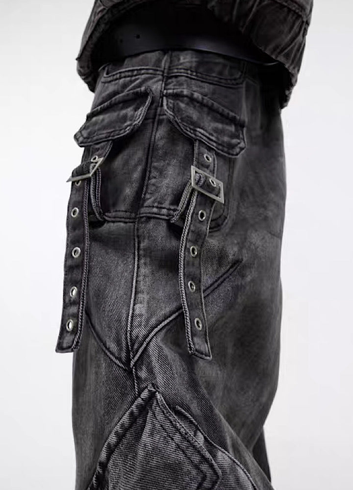 Washed dull color full belt design denim setup  OR0793