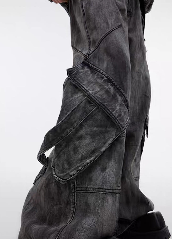Washed dull color full belt design denim setup  OR0793
