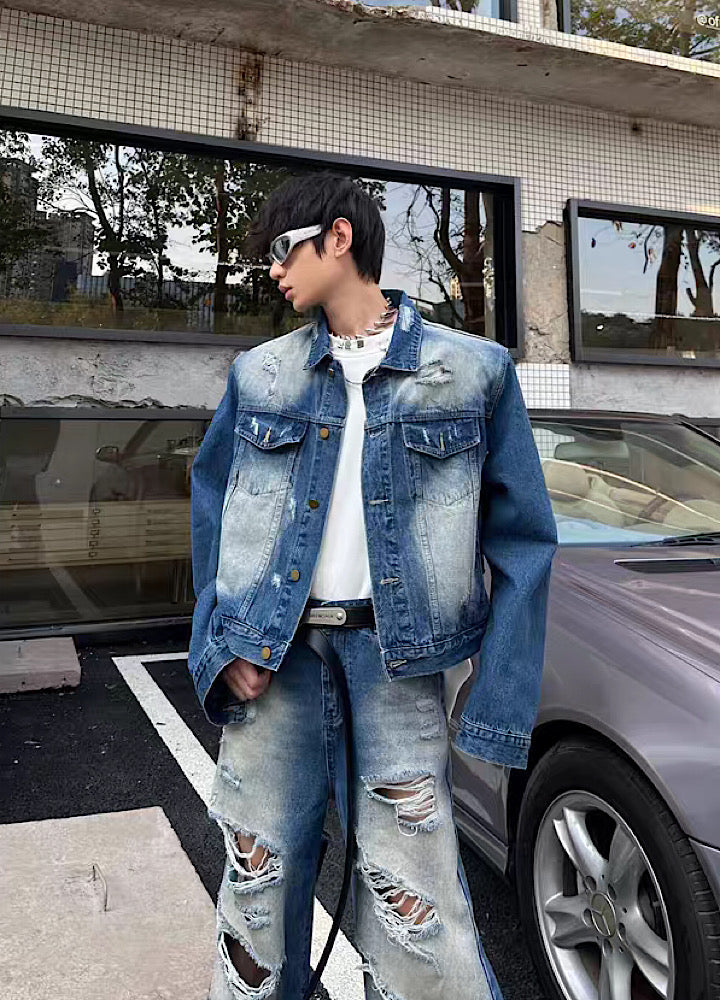 Fully washed and distressed vintage casual denim setup  OR0797