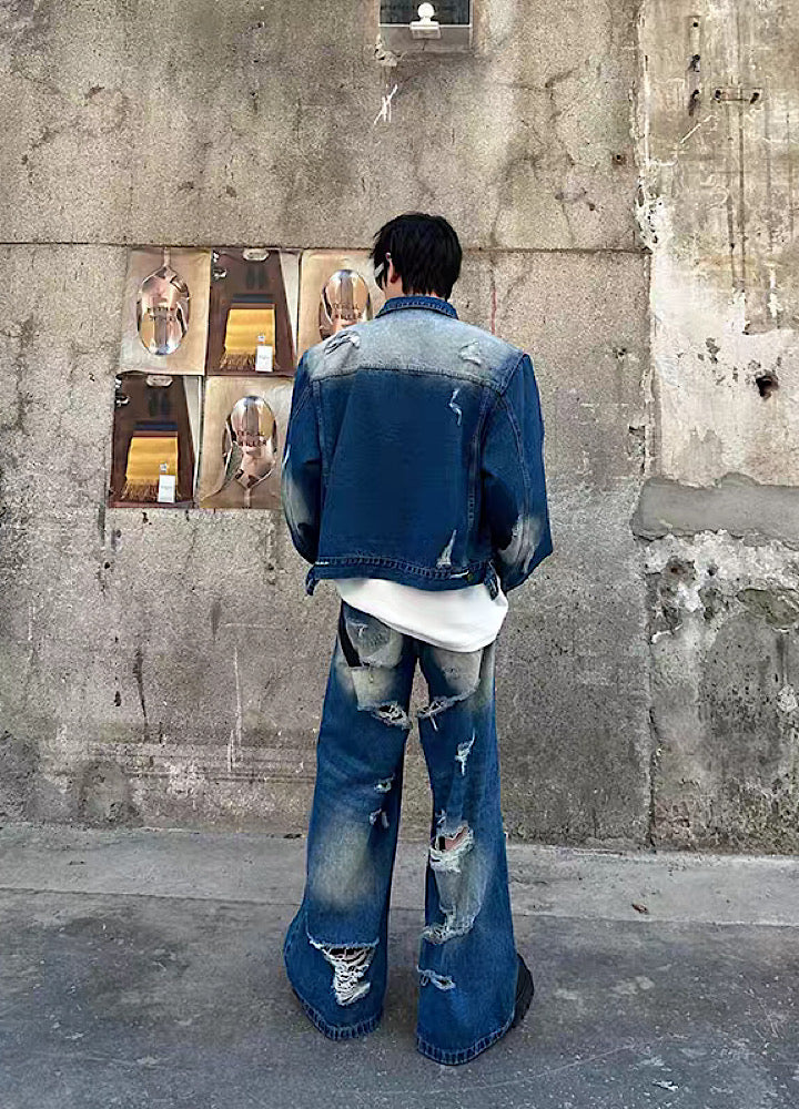 Fully washed and distressed vintage casual denim setup  OR0797
