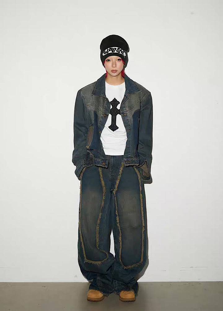 Versatile fringe design vintage blue denim setup  OR0805