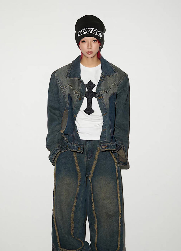 Versatile fringe design vintage blue denim setup  OR0805