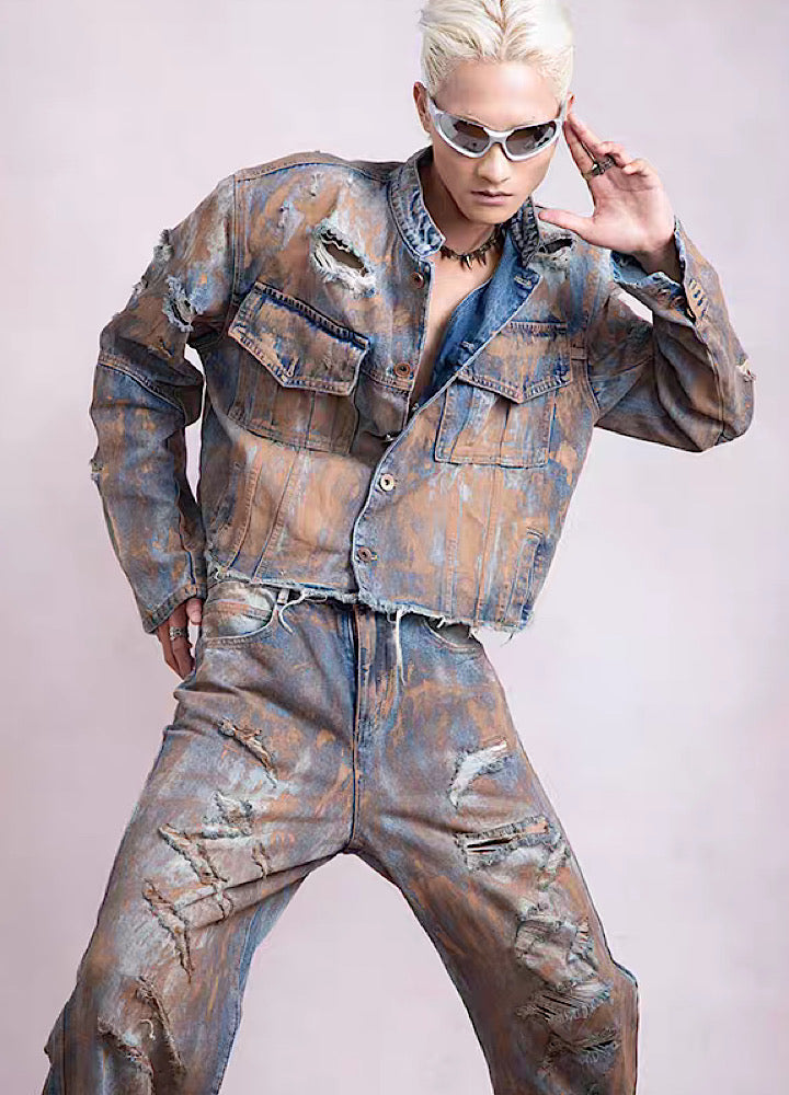 High bleached trend design vintage denim setup  OR0810