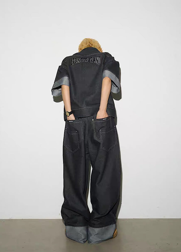 Back embroidery print hem color denim setup  OR0814