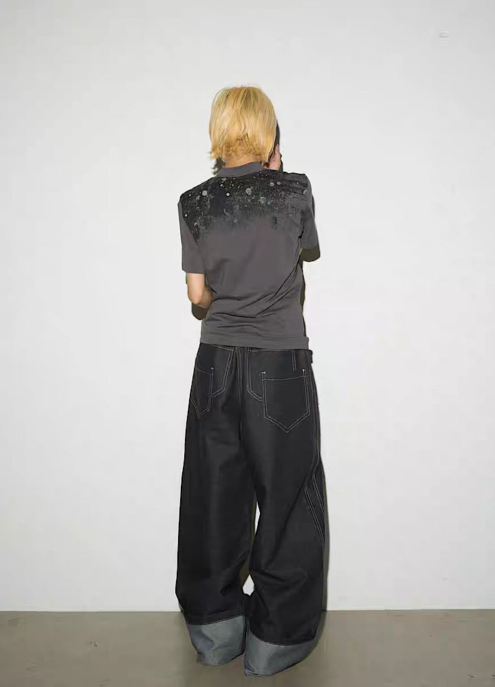 Back embroidery print hem color denim setup  OR0814
