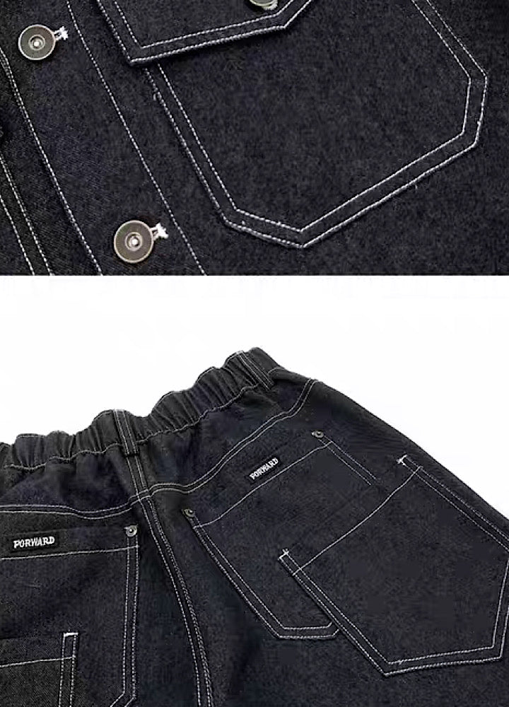 Back embroidery print hem color denim setup  OR0814