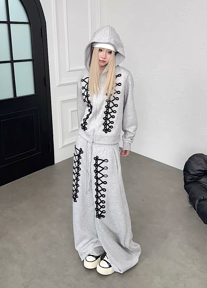Lace-up design zip-up hoodie  OR0821