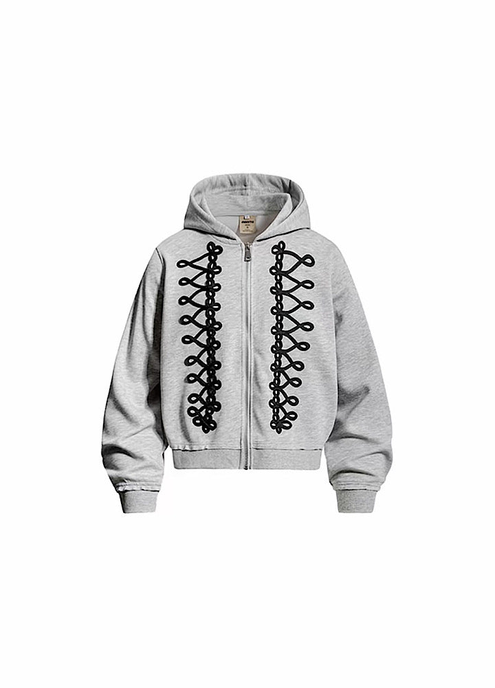 Lace-up design zip-up hoodie  OR0821