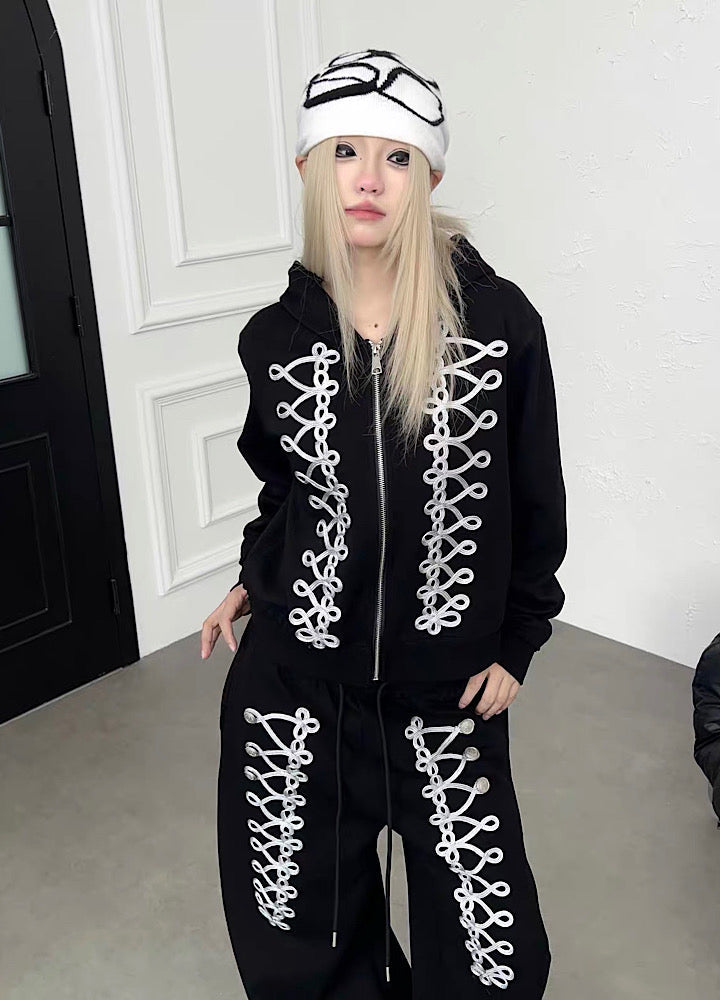 Lace-up design zip-up hoodie  OR0821