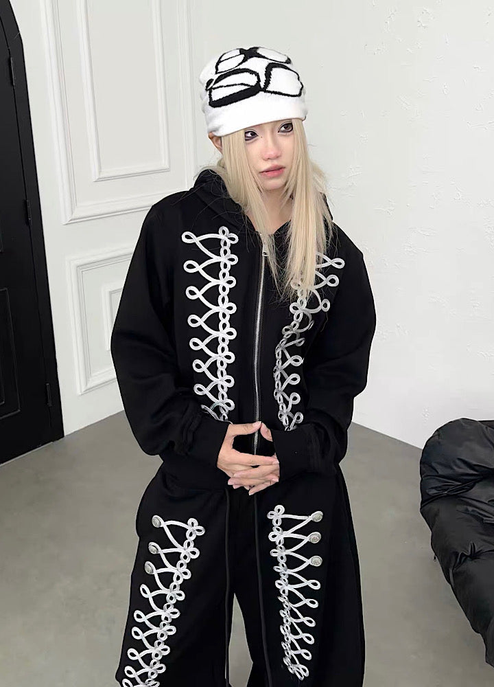 Lace-up design zip-up hoodie  OR0821