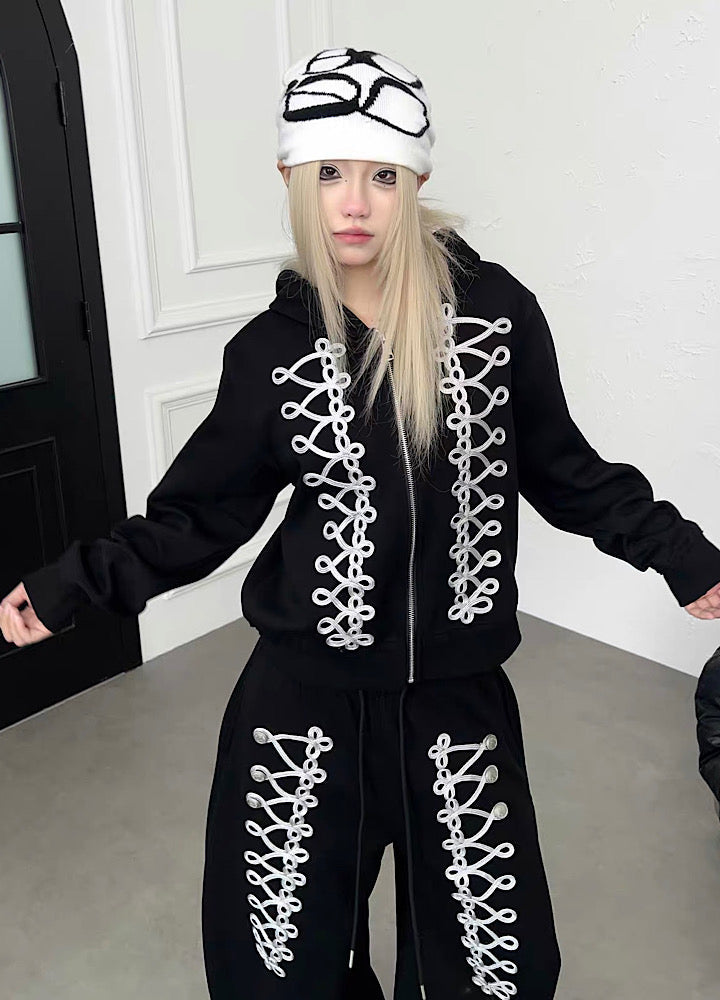 Lace-up design zip-up hoodie  OR0821