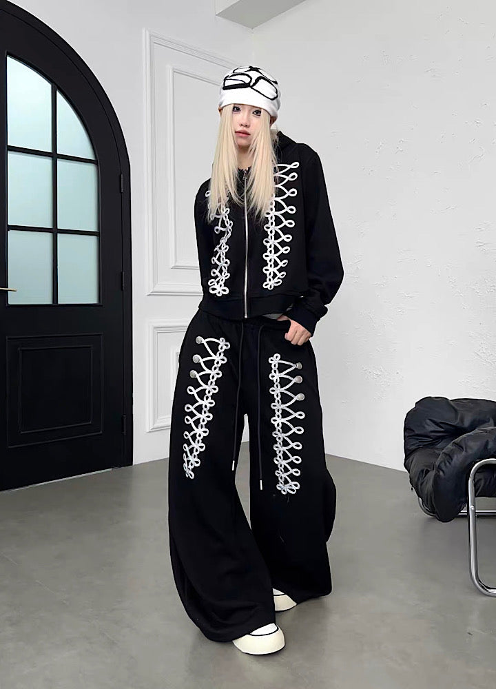 Lace-up design zip-up hoodie  OR0821