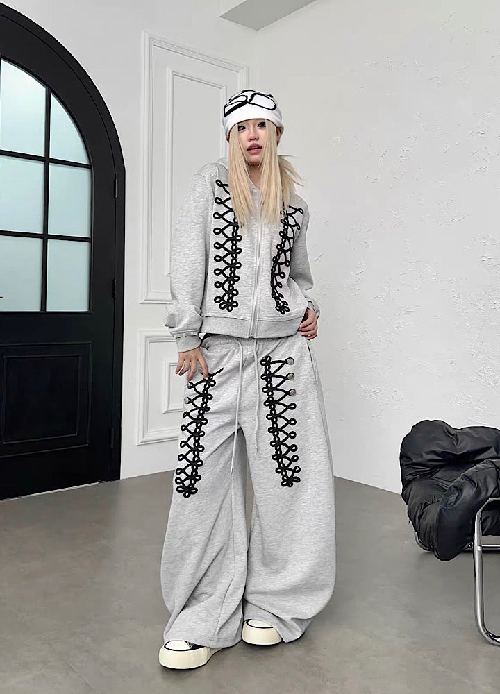 Lace-up design zip-up hoodie  OR0821