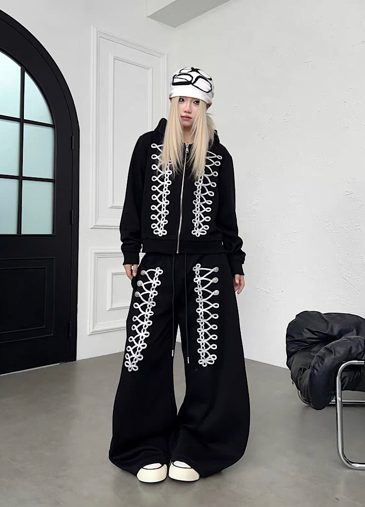 Lace-up design zip-up hoodie  OR0821