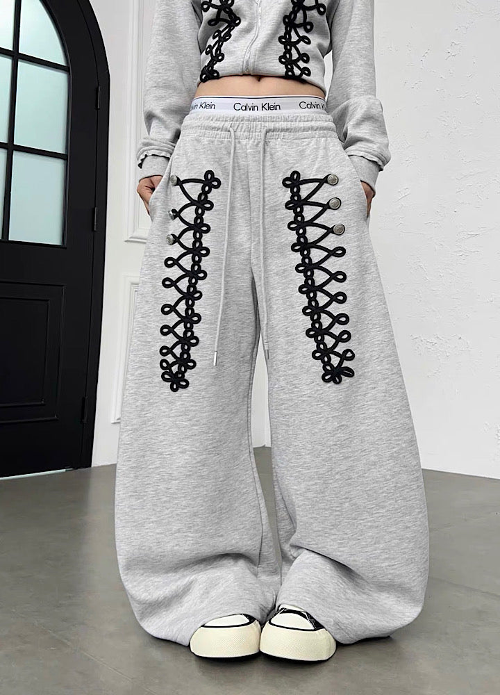 Lace-up design super wide sweatpants  OR0822