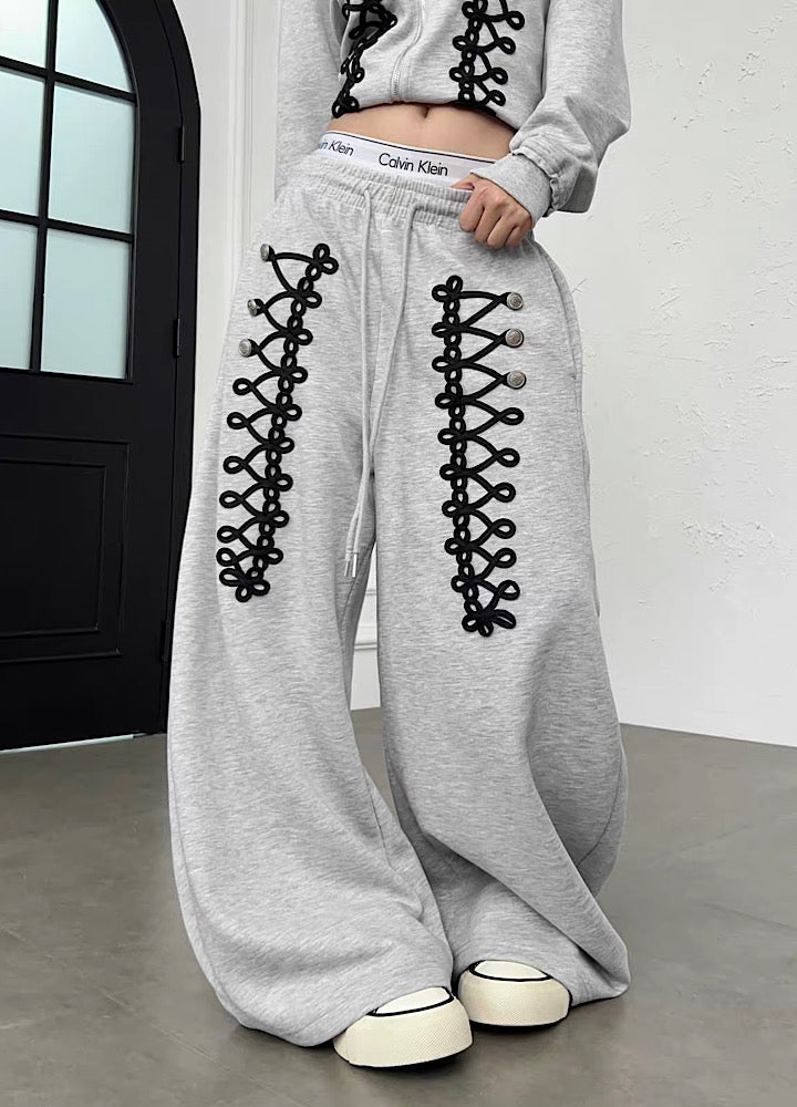 Lace-up design super wide sweatpants  OR0822