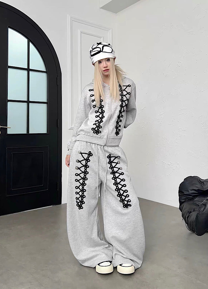 Lace-up design super wide sweatpants  OR0822