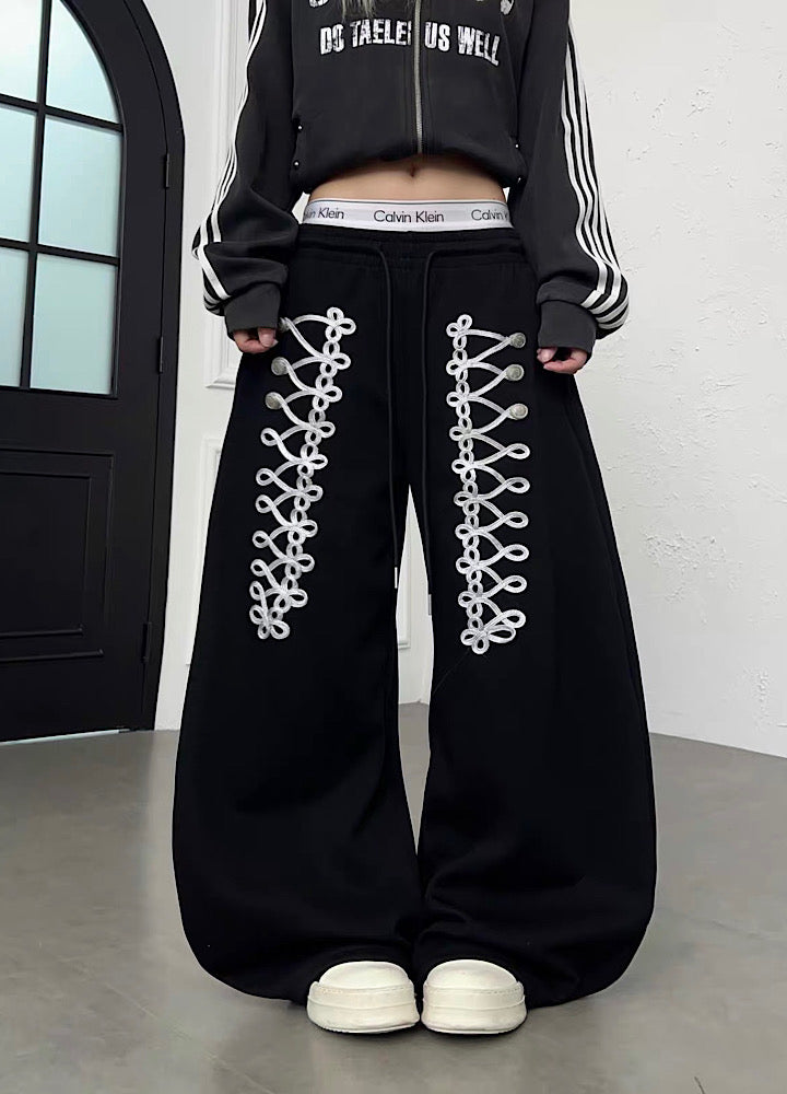 Lace-up design super wide sweatpants  OR0822