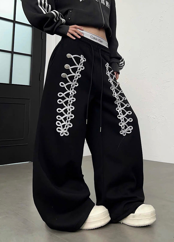 Lace-up design super wide sweatpants  OR0822