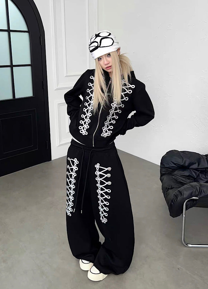 Lace-up design super wide sweatpants  OR0822