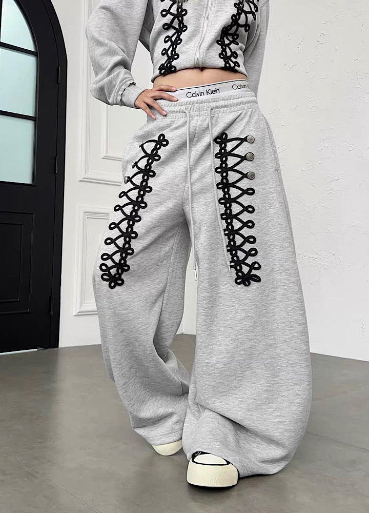 Lace-up design super wide sweatpants  OR0822