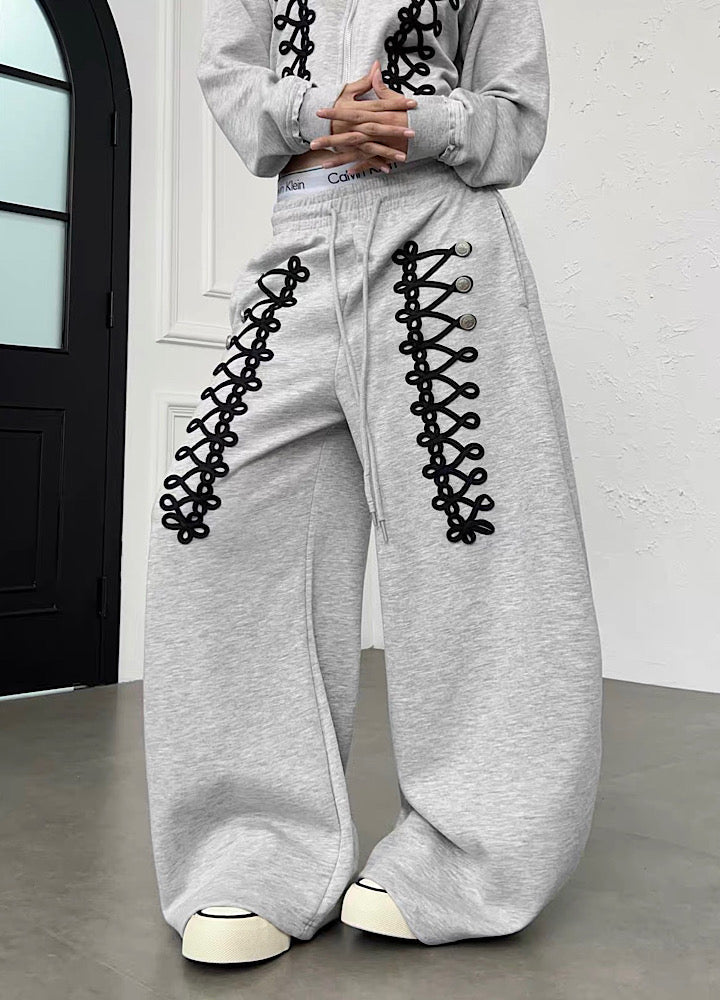 Lace-up design super wide sweatpants  OR0822