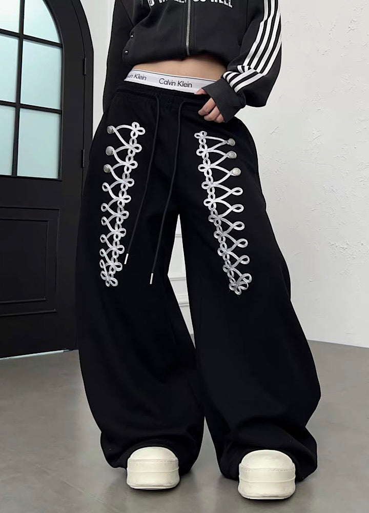Lace-up design super wide sweatpants  OR0822