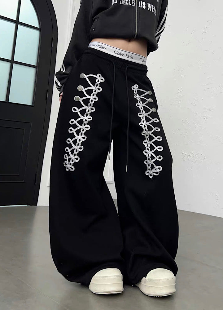 Lace-up design super wide sweatpants  OR0822