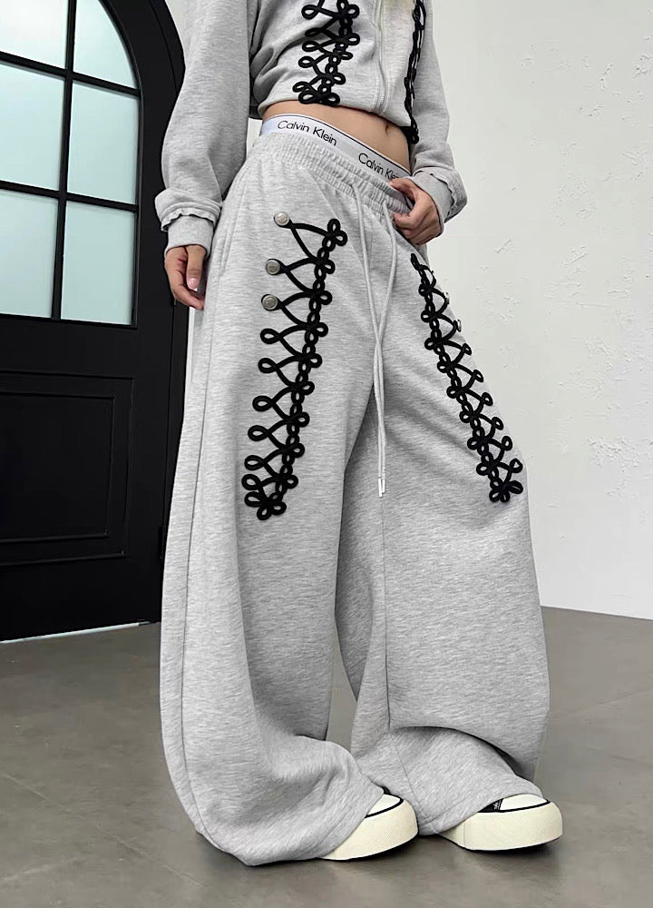 Lace-up design super wide sweatpants  OR0822