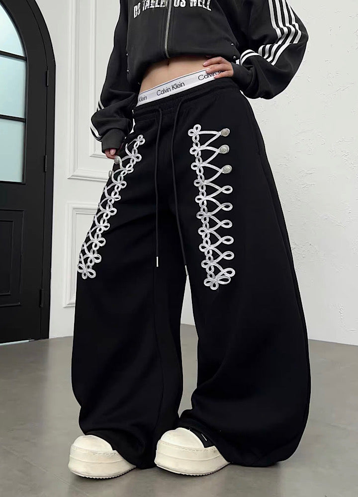 Lace-up design super wide sweatpants  OR0822