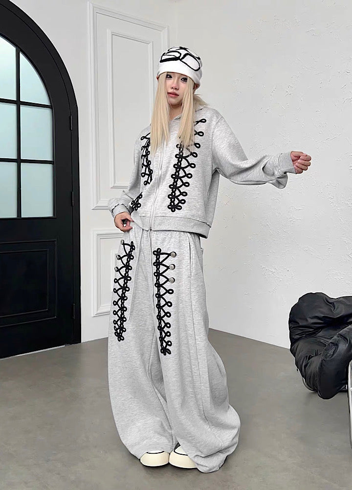 Lace-up design super wide sweatpants  OR0822