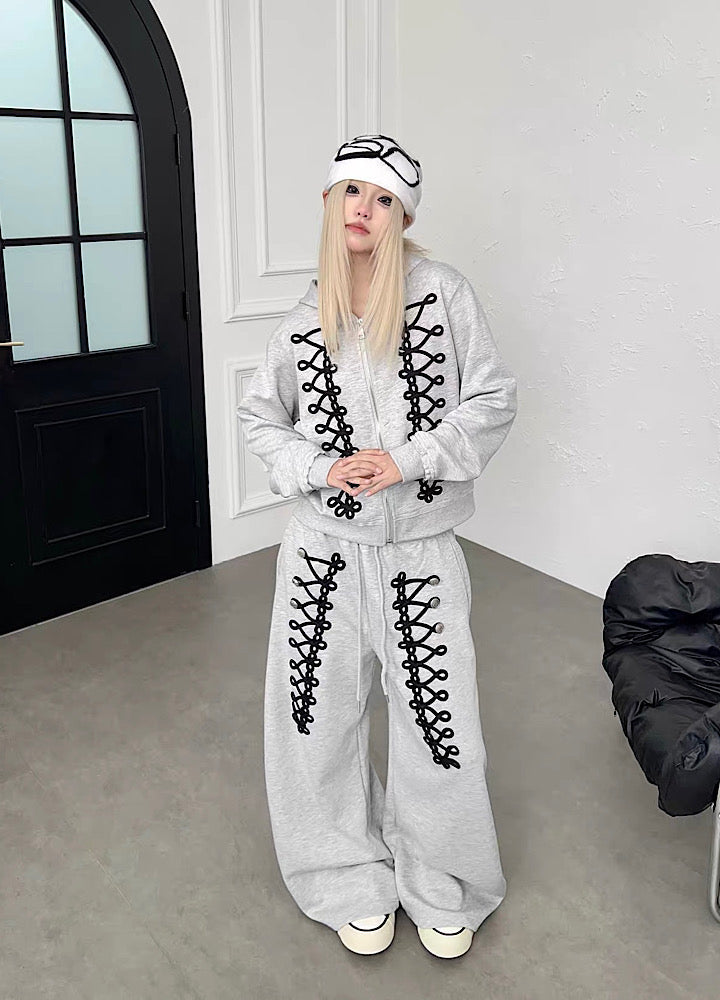 Lace-up design super wide sweatpants  OR0822