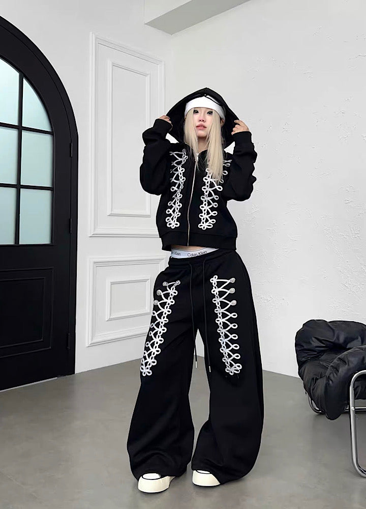 Lace-up design super wide sweatpants  OR0822