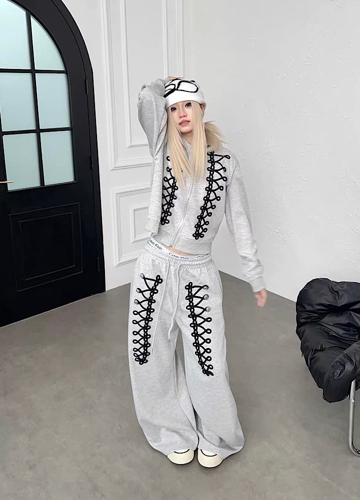 Lace-up design super wide sweatpants  OR0822