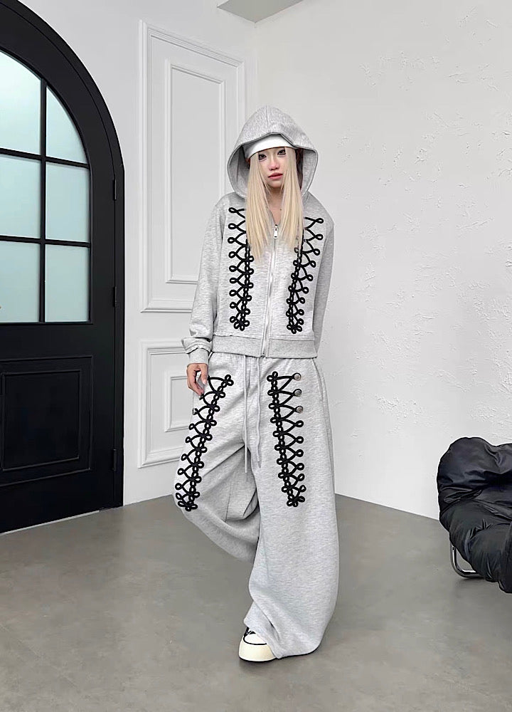 Lace-up design super wide sweatpants  OR0822