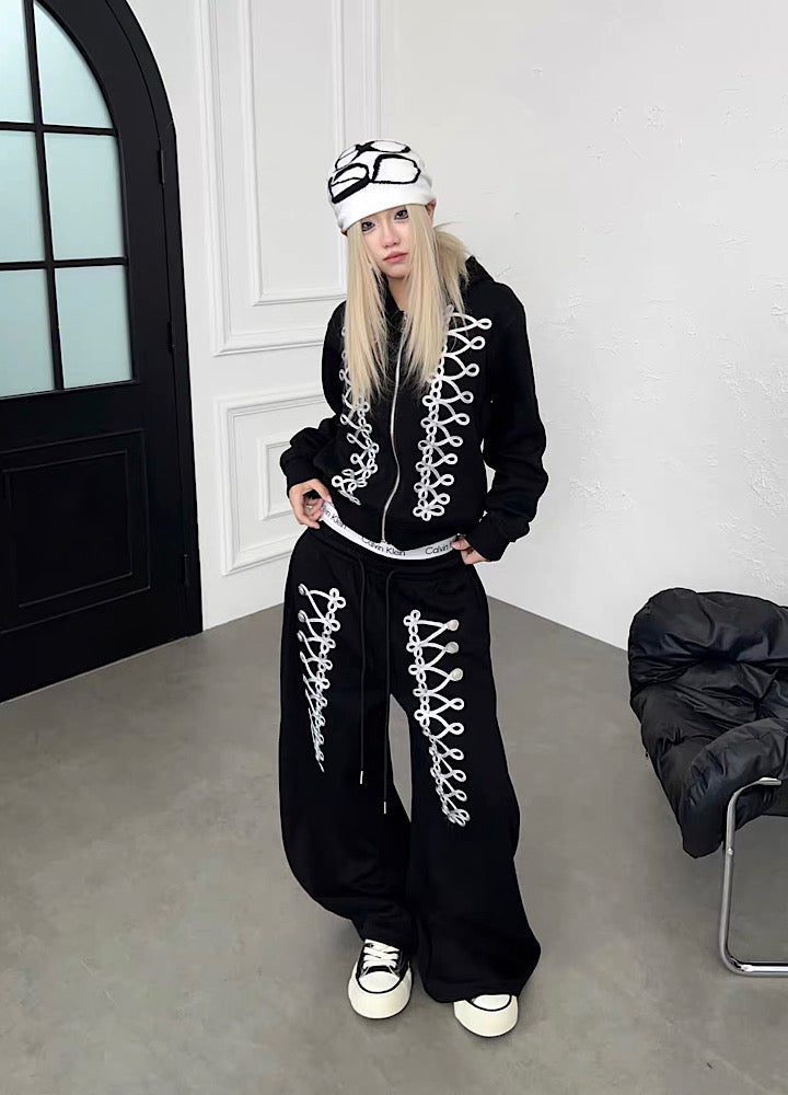 Lace-up design super wide sweatpants  OR0822