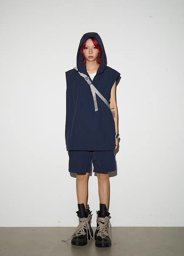 Basic Casual Design Hooded Vest Short Bottoms Setup  OR0829